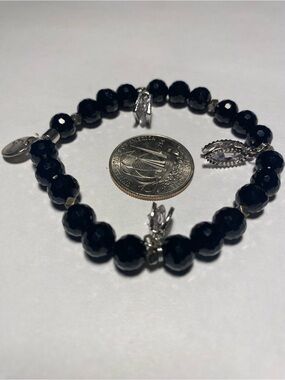 Unbranded Faceted Black Bead Bracelet with Silver Accents